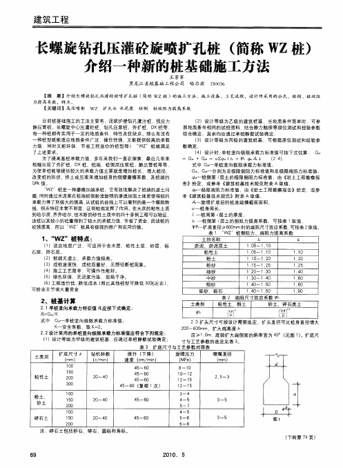 长螺旋钻孔压灌砼旋喷扩孔桩(简称WZ桩)介绍一种新的桩基础施工方法