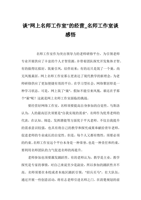 谈“网上名师工作室”的经营_名师工作室谈感悟