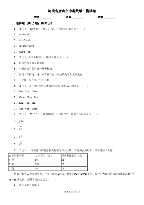 河北省唐山市中考数学二模试卷