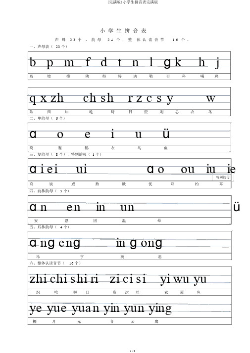 (完整版)小学生拼音表完整版