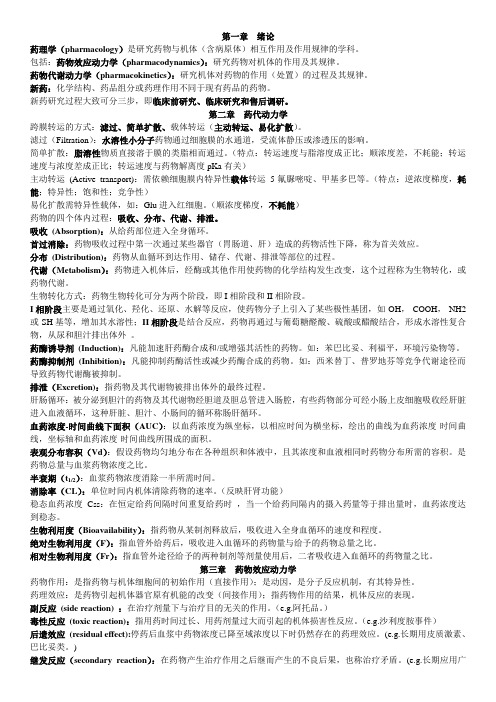 2015药理学复习资料重点资料