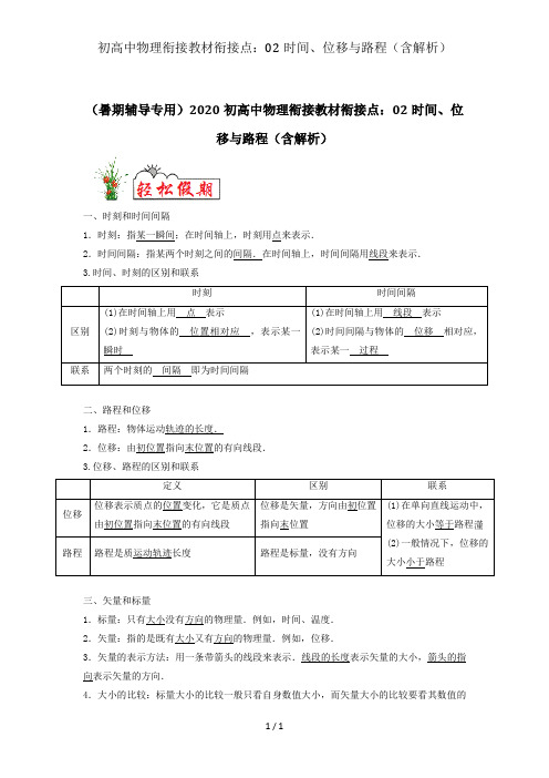 初高中物理衔接教材衔接点：02时间、位移与路程(含解析)