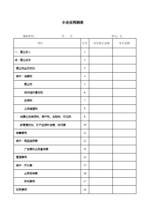 小企业会计准则利润表