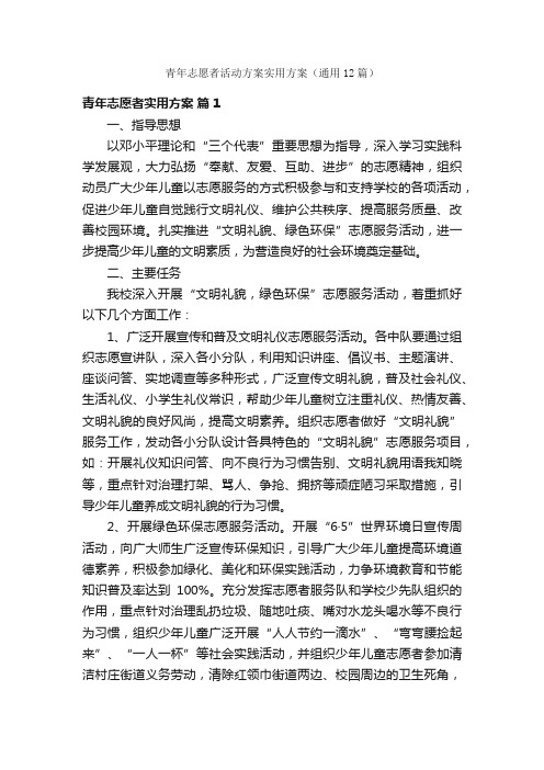 青年志愿者活动方案实用方案（通用12篇）