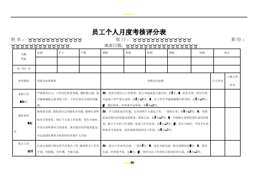 员工个人月度考核评分表