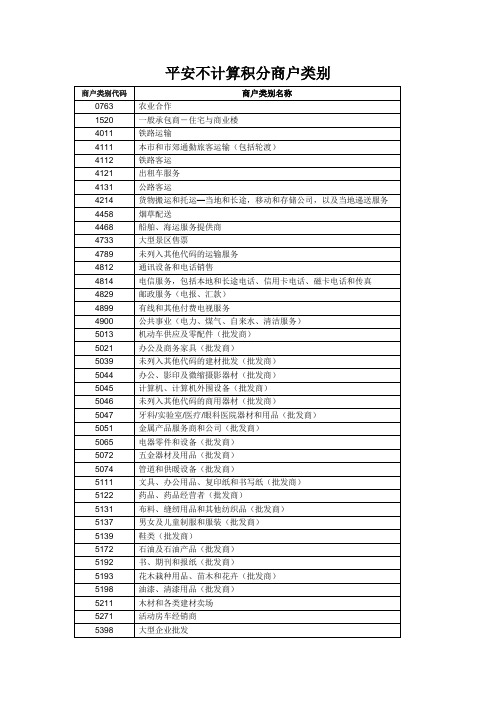 平安不计积分商户类别MCC