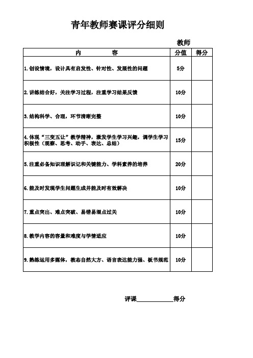 青年教师赛课评分细则