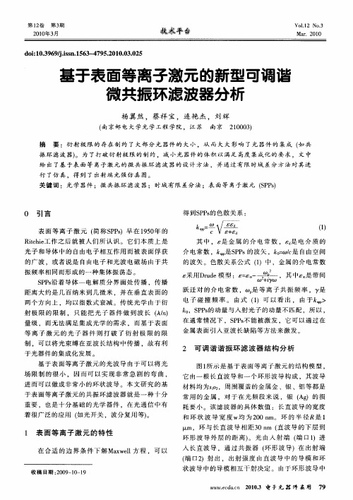 基于表面等离子激元的新型可调谐微共振环滤波器分析