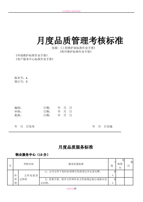 月度品质管理考核标准(新)