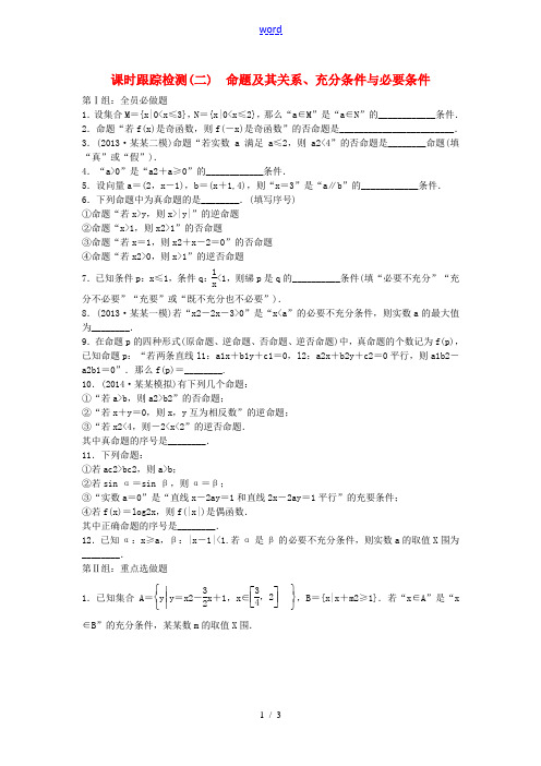 【三维设计】2015届高考数学大一轮(夯基保分卷+提能增分卷)第一章 命题及其关系、充分条件与必要条