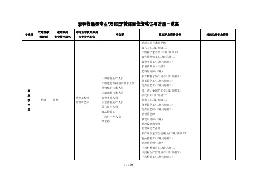 双师型”教师岗位资格证书对应一览表