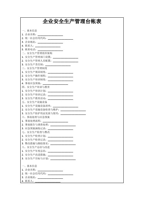 企业安全生产管理台帐表