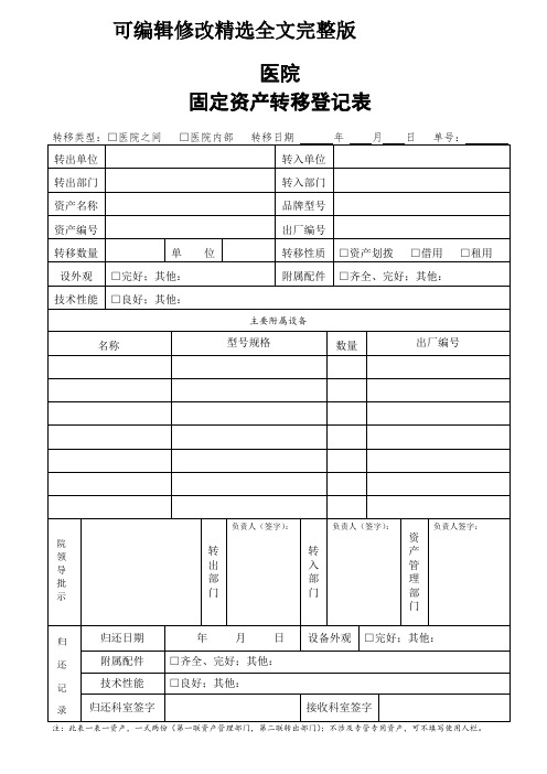 固定资产转移登记表精选全文完整版