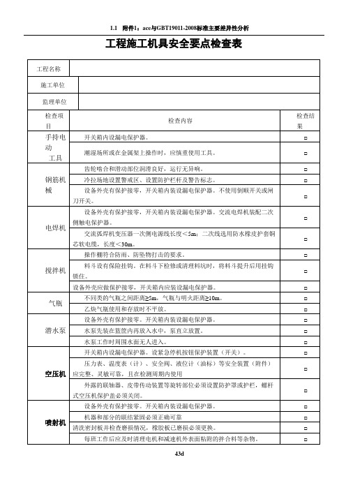 施工机械安全检查记录表