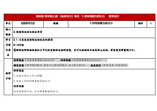 2024年湘教版四年级科学上册 5.5怎样测量力的大小(教案)