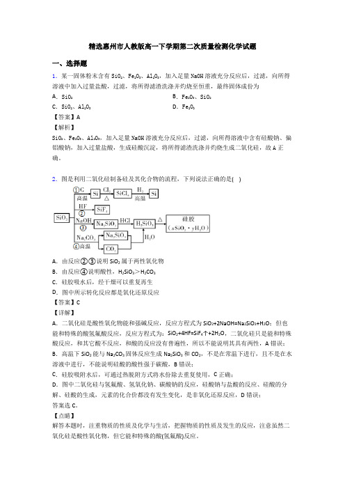 精选惠州市人教版高一下学期第二次质量检测化学试题