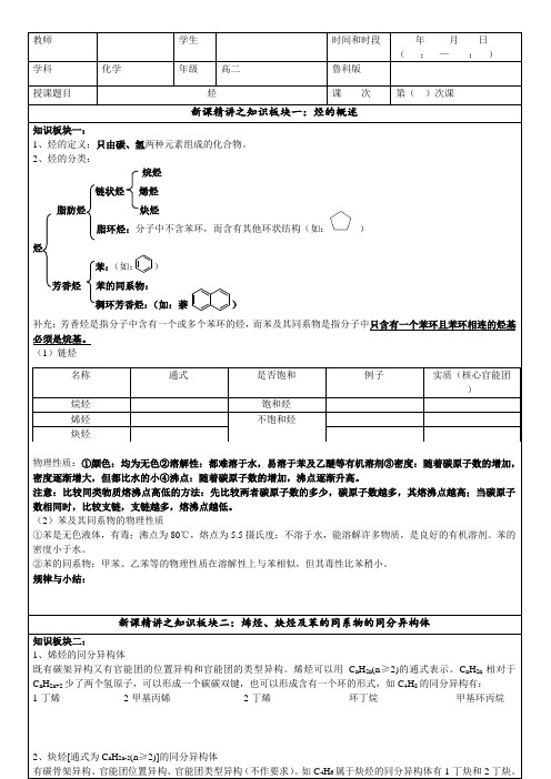 2020-2021学年高中化学新鲁科版选择性必修3 1.3 烃  学案