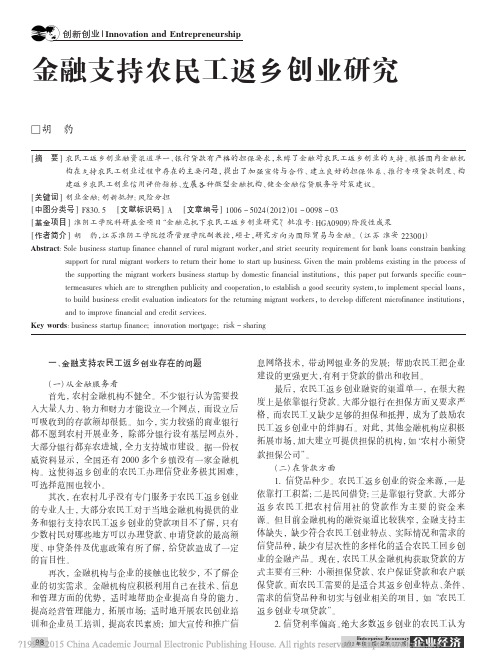 金融支持农民工返乡创业研究_胡豹