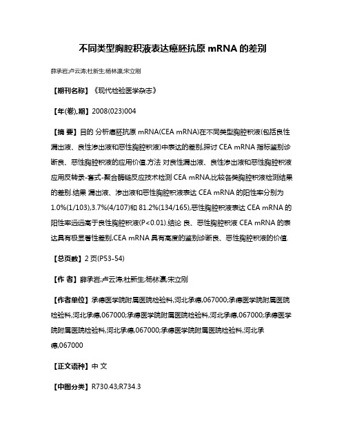 不同类型胸腔积液表达癌胚抗原mRNA的差别