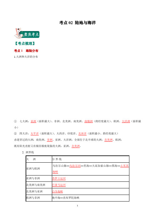 考点02 陆地与海洋-备战2020年中考地理必考点必过精品专题(解析版)