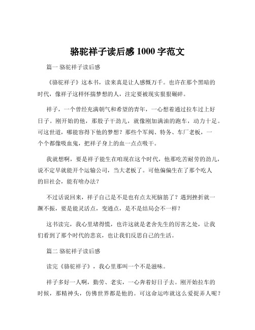 骆驼祥子读后感1000字范文