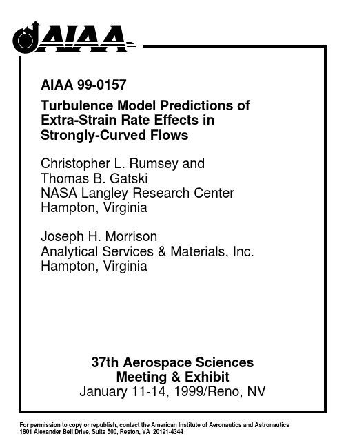 [NASA美国太空总署资料(长期更新)].Turbulence.Model.Predictions.of-NASA-aiaa-99-0157