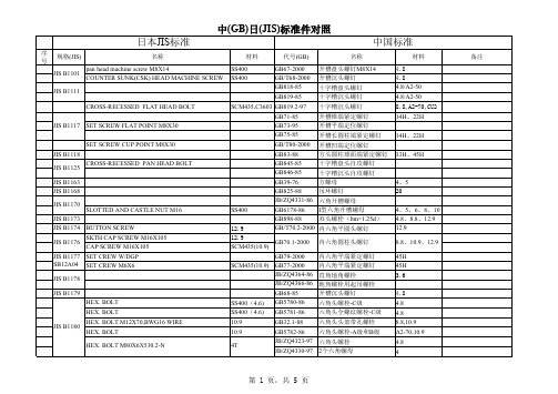 中日标准件对照表