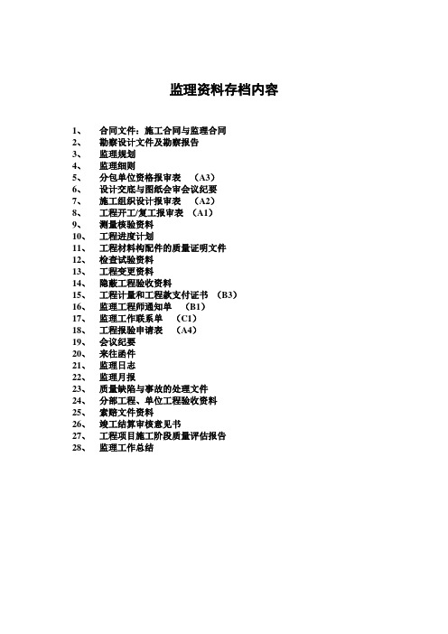 监理资料存档内容