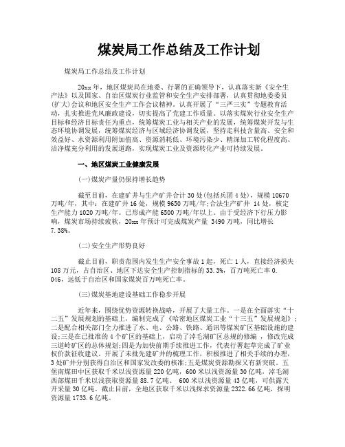 煤炭局工作总结及工作计划