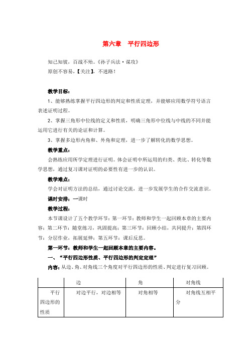 北师大版数学八年级下册第六章复习 教案与反思