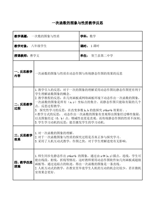 一次函数的图象与性质教学反思