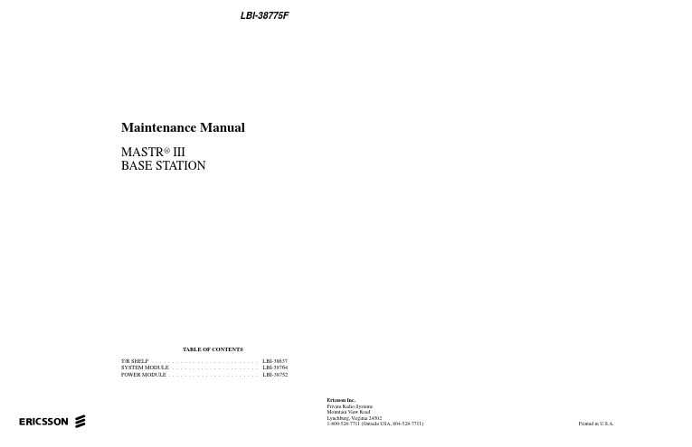 Ericsson MASTR III 基站系统维护手册说明书