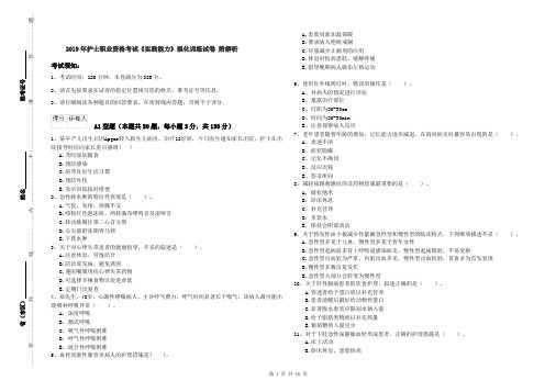 2019年护士职业资格考试《实践能力》强化训练试卷 附解析