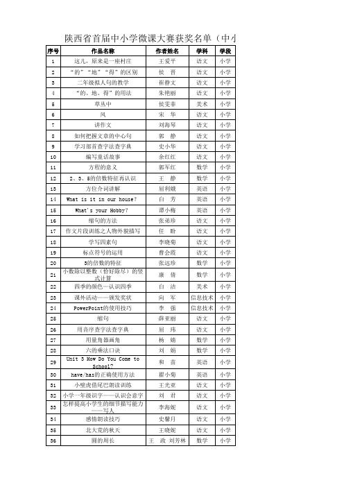 陕西省首届中小学微课大赛获奖名单