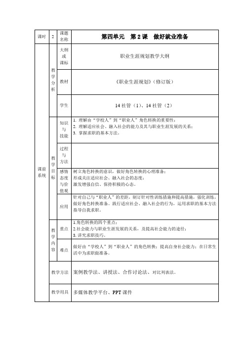 4-2课 做好就业准备教案(2课时)