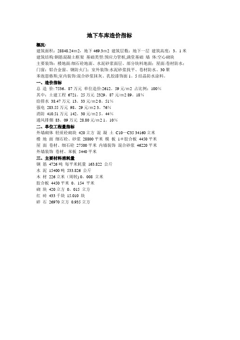 地下车库造价指标