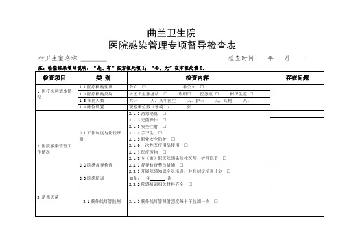 医院感染管理专项督导检查表(村卫生室)(可打印修改)