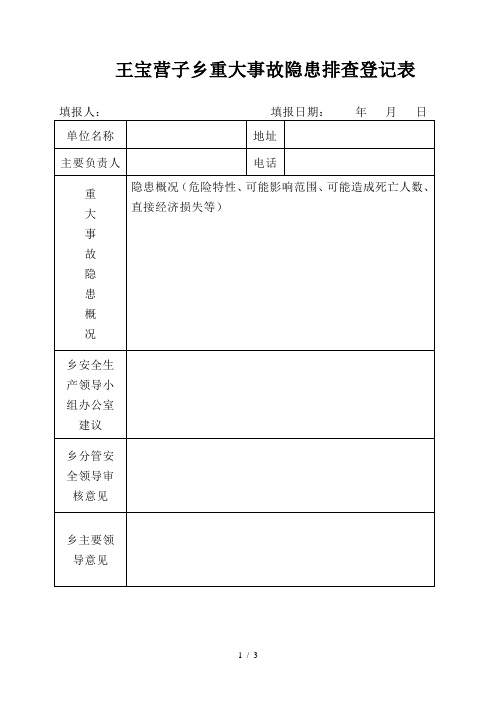 乡镇安全生产隐患排查登记表和检查表