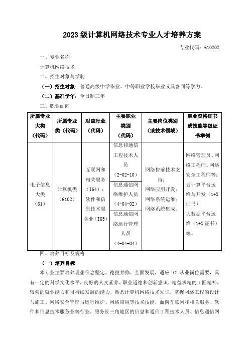 2023级计算机网络技术专业人才培养方案