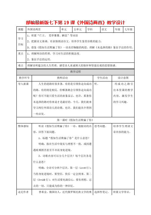 部编版语文七年级下册第19课《外国诗两首》教学设计