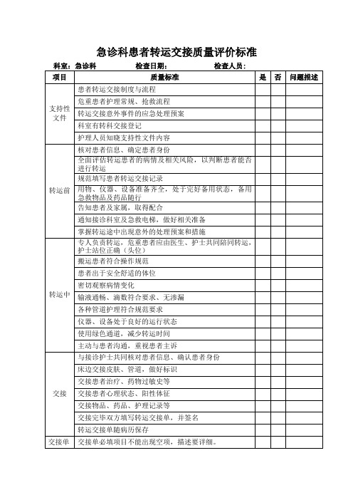 急诊科患者转运交接质量评价标准