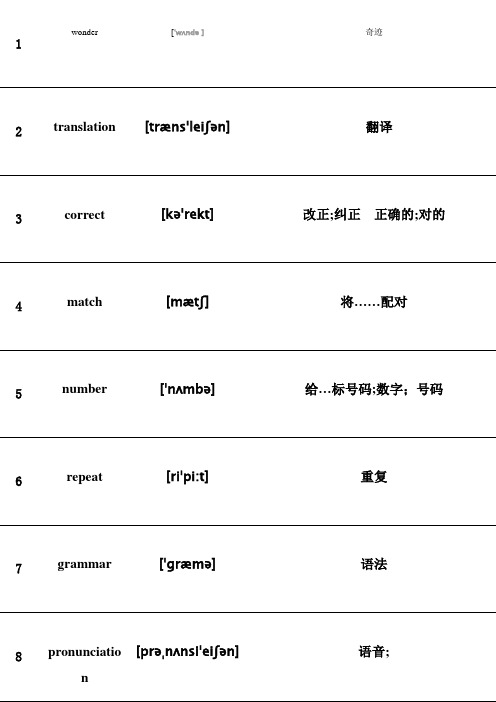 初二(上册)英语单词表