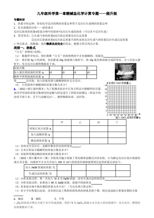 第一章酸碱盐化学计算专题提升练习浙教版科学九年级上册