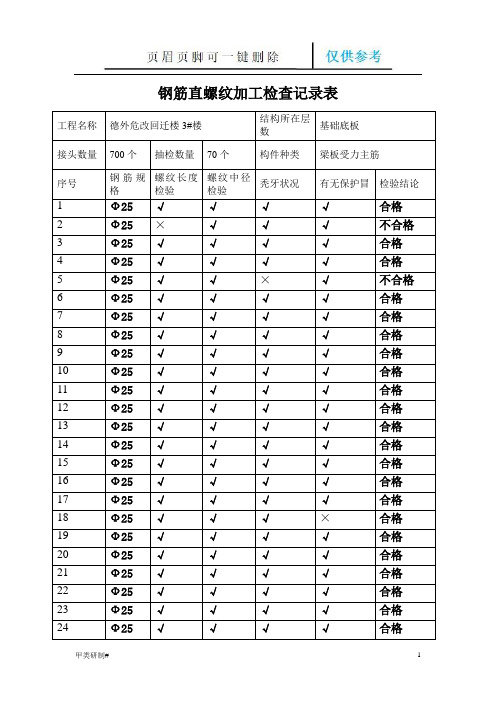 钢筋直螺纹加工检查记录表(优质严制)