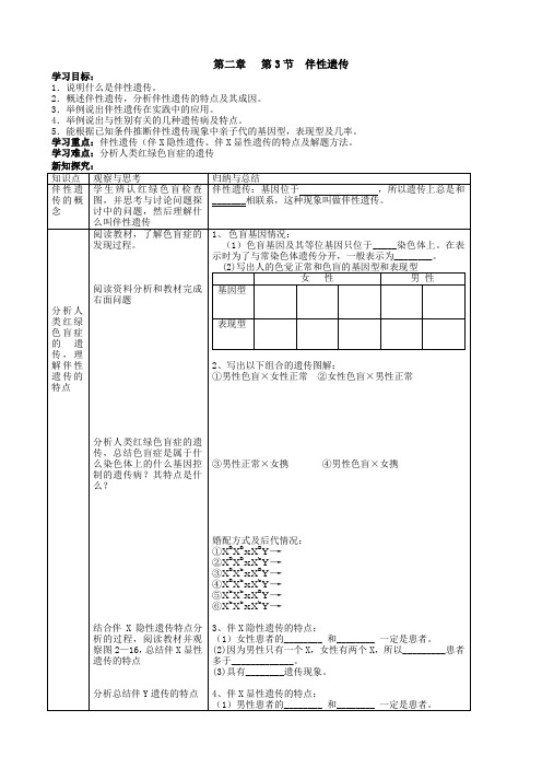 人教版必修二  伴性遗传 学案