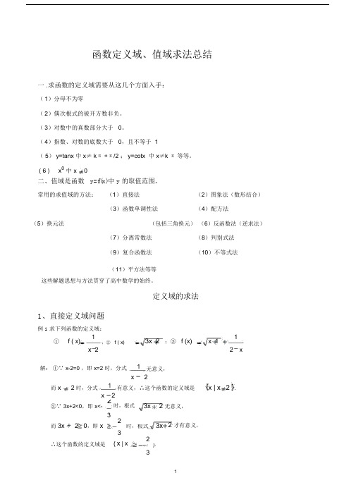 高中数学-函数定义域、值域求法总结