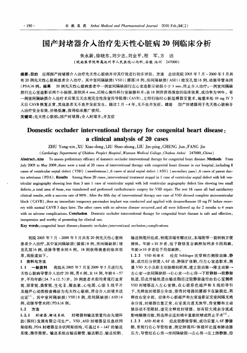 国产封堵器介入治疗先天性心脏病20例临床分析