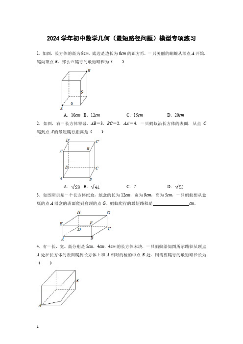 2024学年初中数学几何(最短路径问题)模型专项练习(附答案)