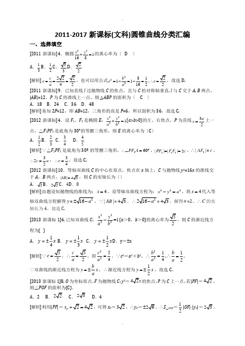 2011-2017新课标高考数学圆锥曲线分类汇编(文)