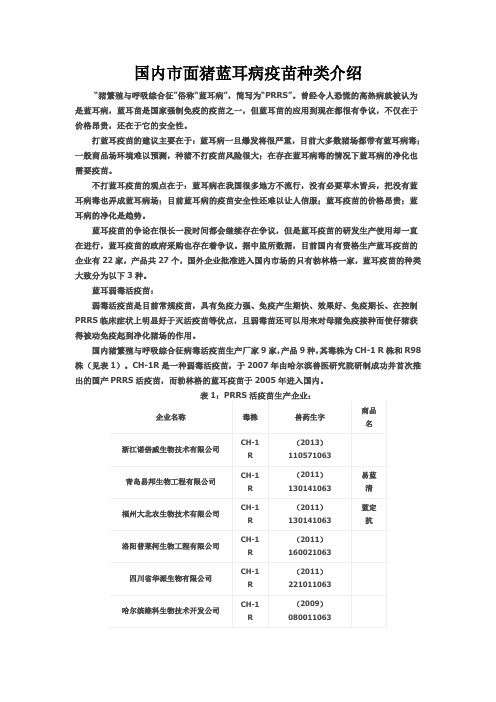 国内市面猪蓝耳病疫苗种类介绍